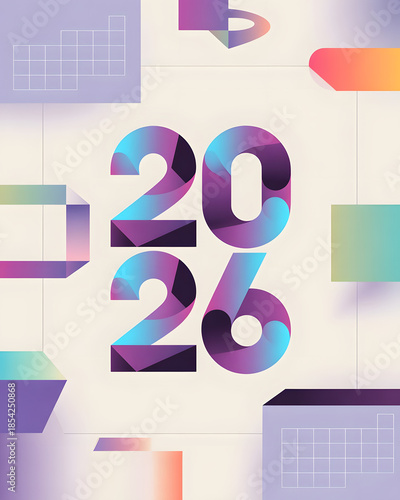 Modern 2026 New Year Typography with Soft Gradient Colors
