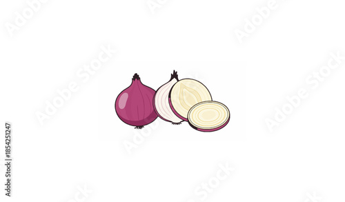 Onion Full and Slices Cartoon Vector Illustration Isolated on White Background