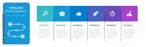 Progress bar featuring 6 arrow-shaped elements, symbolizing the six stages of business strategy and progression. Clean timeline infographic design template. Vector for mobile presentation.