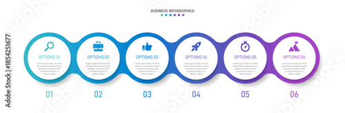 Progress bar featuring 6 arrow-shaped elements, symbolizing the six stages of business strategy and progression. Clean timeline infographic design template. Vector for mobile presentation.