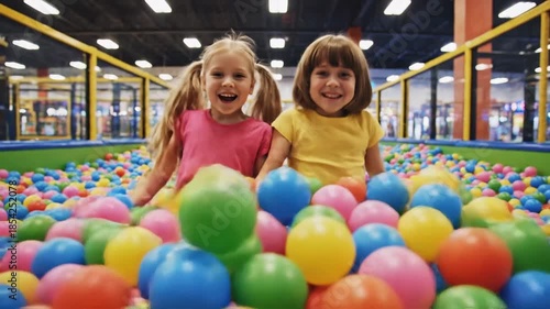 Joyful Playtime - Two Little Girls in a Colorful Ball Pit.