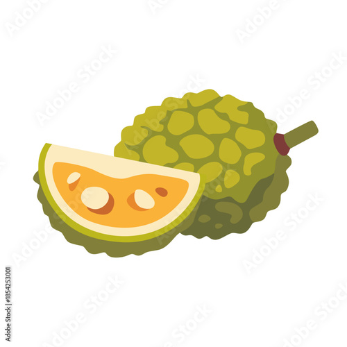 Jackfruit with wedge slice, fruit icon, isolated flat style vector illustration