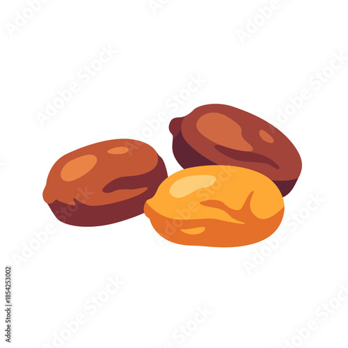 Brown dates dried fruit pile icon, isolated flat style vector illustration