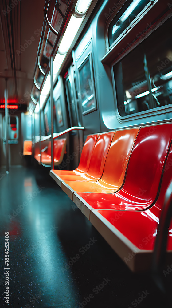 Fototapeta premium Subway train carriage, red seating area