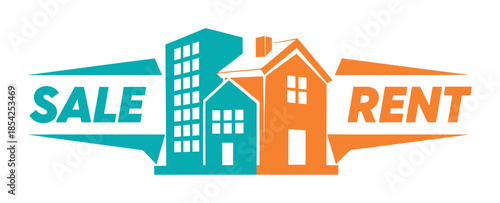 Modern Duotone Real Estate Vector Illustration for Sale or Rent, High Contrast Two-Color Property Design on White Background