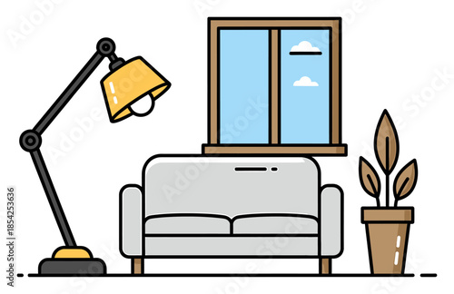 Vector Interior Design Room Icon on White Background