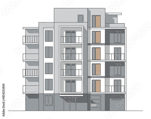 Modern Apartment Building Flat Vector Illustration, Minimalist Residential Architecture Icon, Simple Geometric City Housing Design Isolated on White