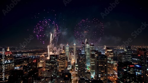 Wallpaper Mural Stunning fireworks display illuminates city skyline at night with vibrant bursts of color creating festive and celebratory atmosphere over urban landscape Torontodigital.ca