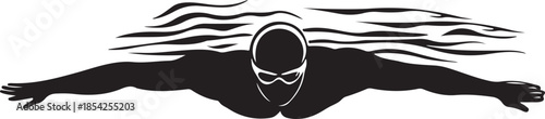 Swimmer Swimming Silhouette Vector on Transparent Background
