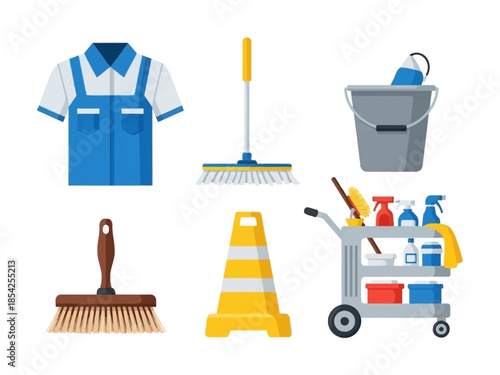 Cleaning Supplies and Equipment Icons A Comprehensive Set for Janitorial and Maintenance Services