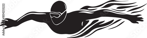 Swimmer Swimming Silhouette Vector on Transparent Background
