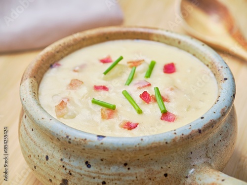 Delicious creamy soup with bacon and chives.
