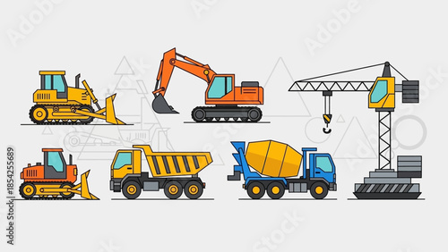 Construction Machinery Illustration A Set of Construction Vehicles for Building and Development Projects