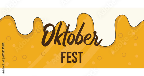 Banner with beer bottle, beer foam and inscription. Oktoberfest. Beer holiday. Banner. Bottle label. Background. Vector illustration.