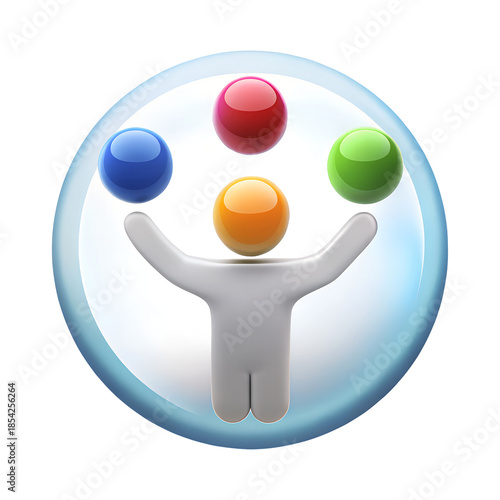 A person juggling colorful balls isolated on transparent background