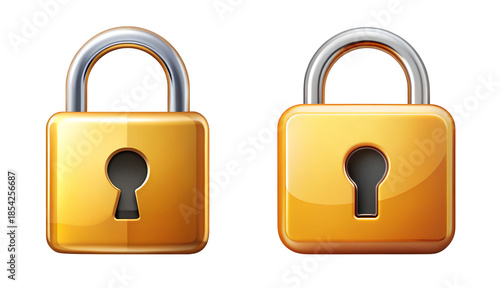 Two golden padlocks isolated on transparent background