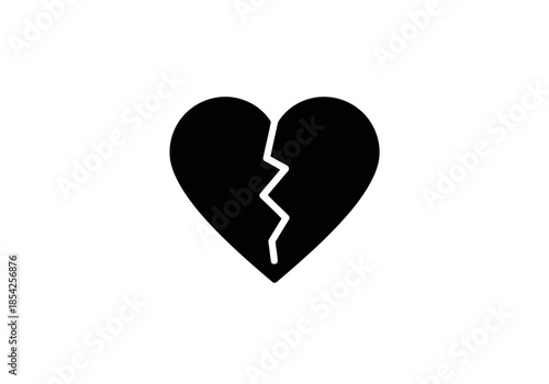 Black sad broken heart icon symbol of love loss sadness and relationship problems