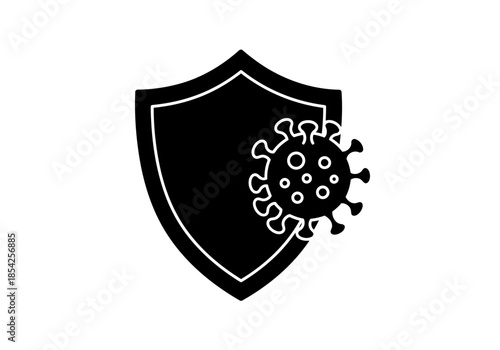 Shield protecting against dangerous virus icon defense against coronavirus immunity and protection symbol flat design