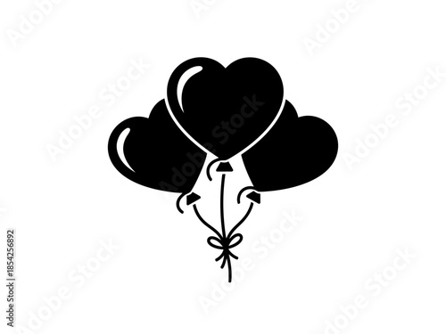 Three nice black heart shaped balloons tied together with a bow icon graphic