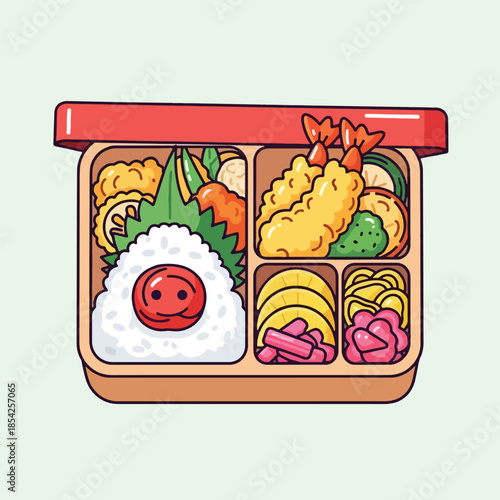 Bento box with various food.