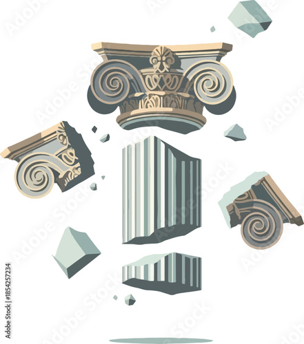 Broken ancient Greek column pieces.