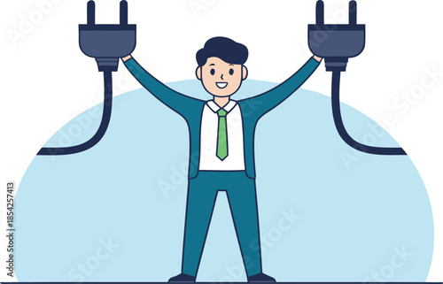 Happy man with power cords