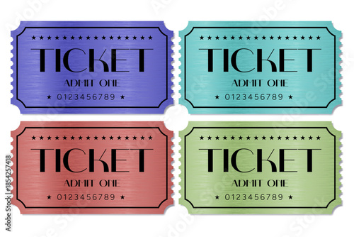 This set of 4 colored tickets with metallic textures