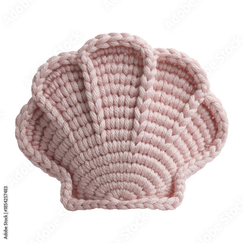 Crochet seashell plush, handmade amigurumi coastal decor isolated on white background