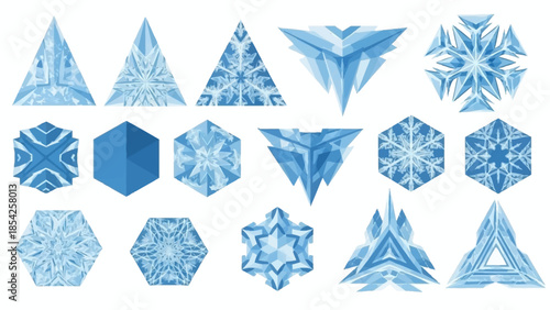 Geometric Ice Crystal Patterns A Collection of Blue, Textured Shapes and Designs