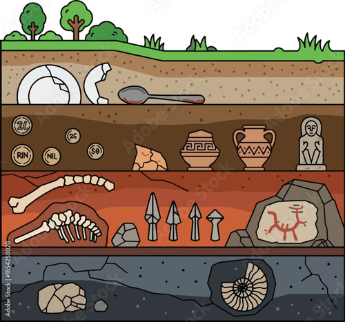 Fossilized dinosaur bone and artifacts.