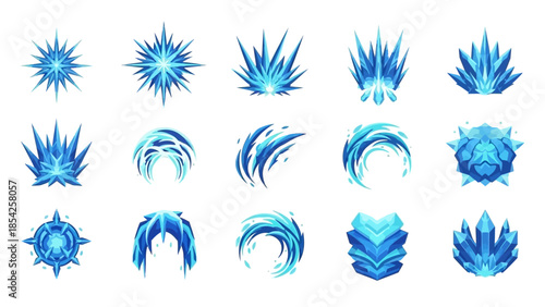 Collection of Blue Crystal and Water Graphic Elements for Fantasy Design and Decoration
