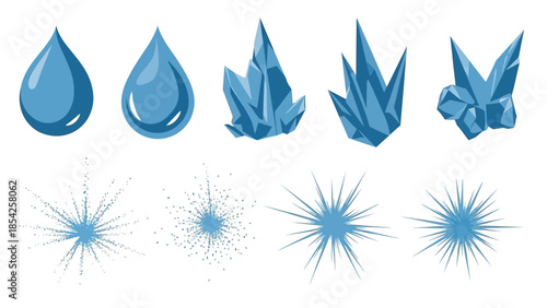 Water Cycle Elements Drops, Crystals, and Explosions in a Vector Illustration