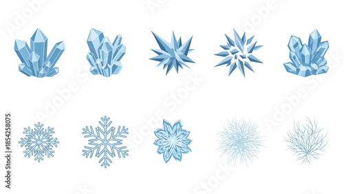 Crystalline Ice Formations and Snowflakes in a Vector Illustration, Perfect for Designs