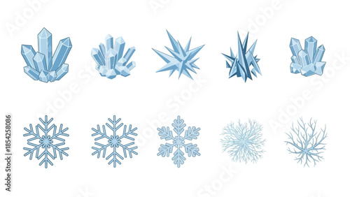 Collection of stunning ice crystals and snowflakes, perfect for winter design and creative projects