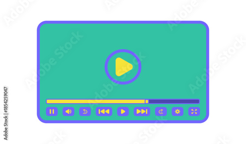 Flat style media player layout with colorful buttons and rounded controls. Modern and eye-catching design for multimedia apps, websites, movie services, and easy integration into any project