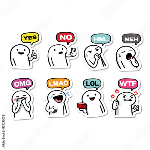 Stick Figure Reaction Stickers Set – Yes No OMG LOL Funny Chat Expressions