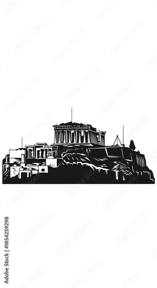 Fototapeta premium Classical Greek Vector Silhouette of the Venerable Acropolis in Athens Greece. transparent, .svg.