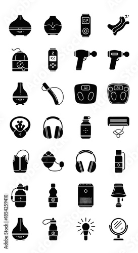 : Festive Self Care Tech Silhouettes for Wellness and Relaxation Goals. transparent .svg.