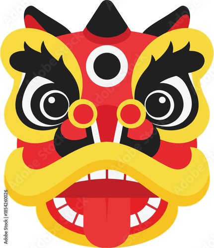 Vibrant lion dance mask face closeup.