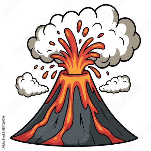 Cartoon volcano eruption spewing lava and smoke isolated on white background depicting a natural disaster volcanic activity danger warning hazard global warming climate change