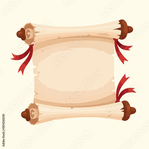 Vintage scroll with red ribbons.