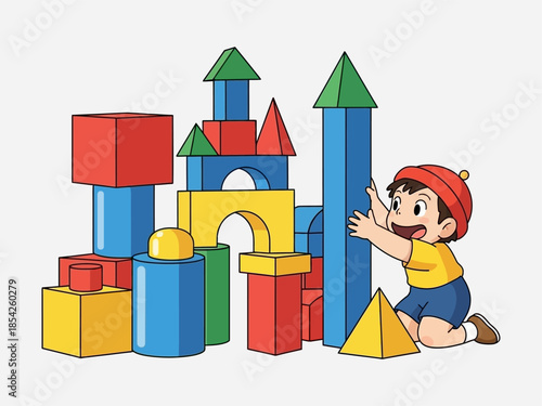 Child Building with Colorful Blocks.