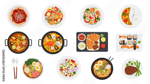 Assortment of Delicious Dishes A Colorful Culinary Collection of Global Flavors and Ingredients