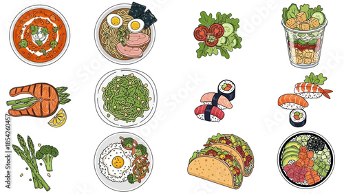 Delicious Cuisine A Colorful Assortment of Food Illustrations for Culinary Delights