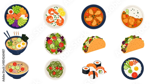 Delicious and Nutritious Food Collection A Colorful Array of Fresh Dishes and Healthy Meals