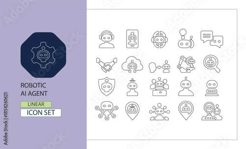 Robotic ai agent linear icon set eps file metadata analysis