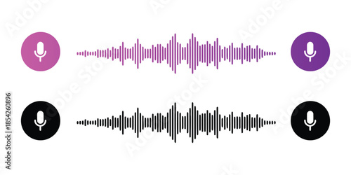minimal black audio waveform with microphone icon sound wave vector illustration isolated