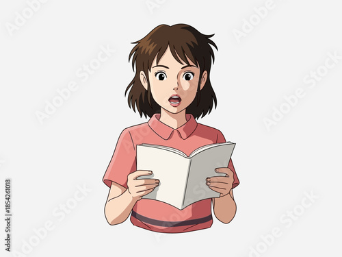 Young Woman Reading a Book Surprised.