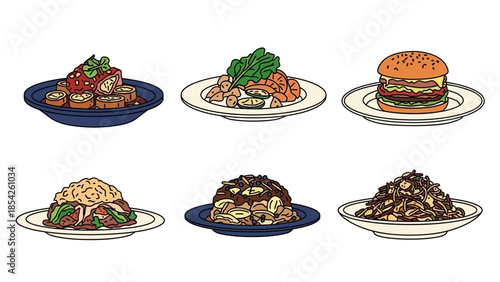 Variety of Delicious Dishes A Colorful Culinary Collection of Appetizing Plates for Dining