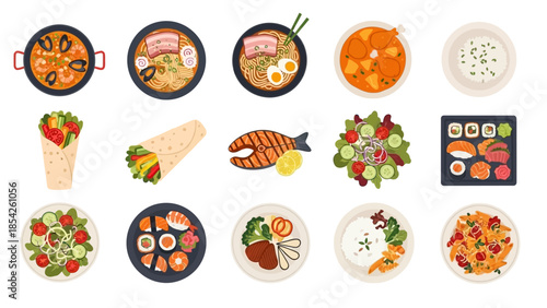 Assortment of Delicious Dishes A Colorful Culinary Collection of Diverse Food and Delights